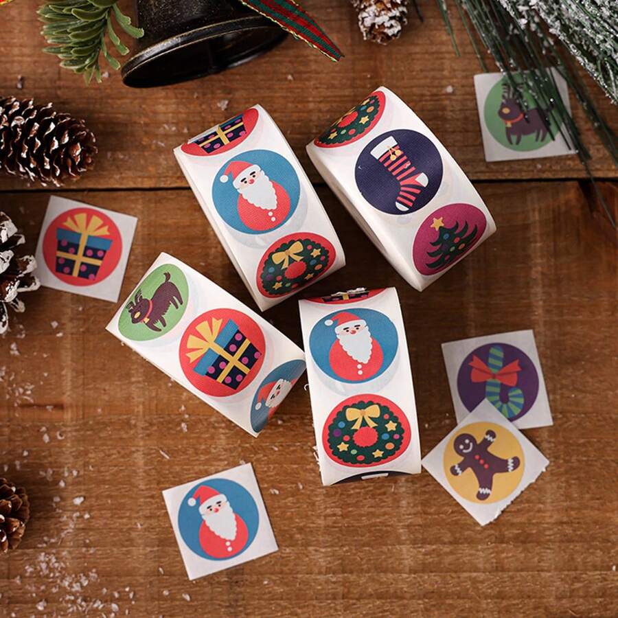 1 Roll Christmas Theme Stickers Gift Sealing Stickers - White - View 1
