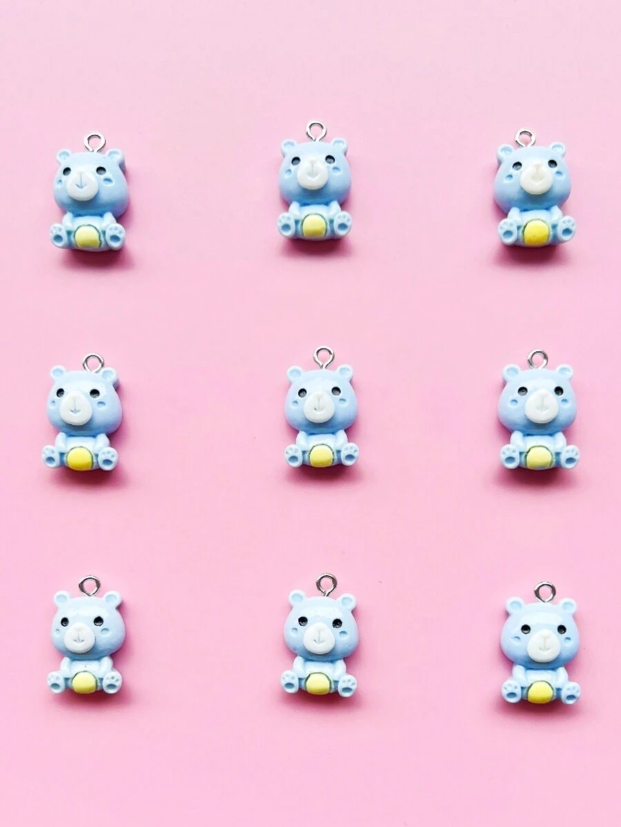 9入組可愛的卡通小藍熊diy珠寶製作吊飾,適用於項鍊,耳環,鑰匙扣等等 - 彩色 - 查看 1