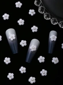 10 件装白色毛绒花 3D 美甲配件 DIY Y2K 白色珍珠圆形迷你平底植绒发圈哥特冬季小雪花毛绒花瓣宫廷女士艺术美甲配件