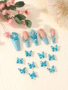 20入組 3d 蝴蝶翅膀玻璃鑲鑽指甲藝術裝飾,藍色,適用於美甲沙龍,10對蝴蝶指甲裝飾,適用於 Diy 藝術製作 - 藍色 - 查看 2