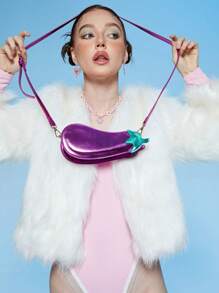 女士新奇茄子形小斜背包,紫色肩背包手抓包 - 紫色 - 查看 2