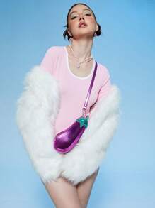 女士新奇茄子形小斜背包,紫色肩背包手抓包 - 紫色 - 查看 3