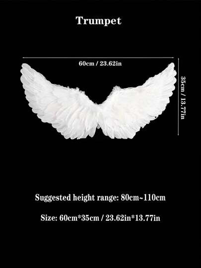 3pcs Natural Feather Material White Angel Wings Set, Perfect For Festival Angel Costume, Photo Shoot, Stage Performance And Cosplay Prop Halloween,Party