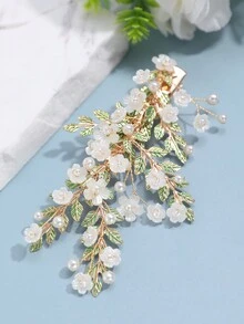 1入組優雅的假珍珠、花朵、葉子髮夾頭飾，適用於婚禮