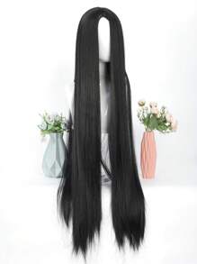 1B color 40 inch versatile center split ultra long straight hair wig, suitable for daily wear, date wear, and cos wear scenarios