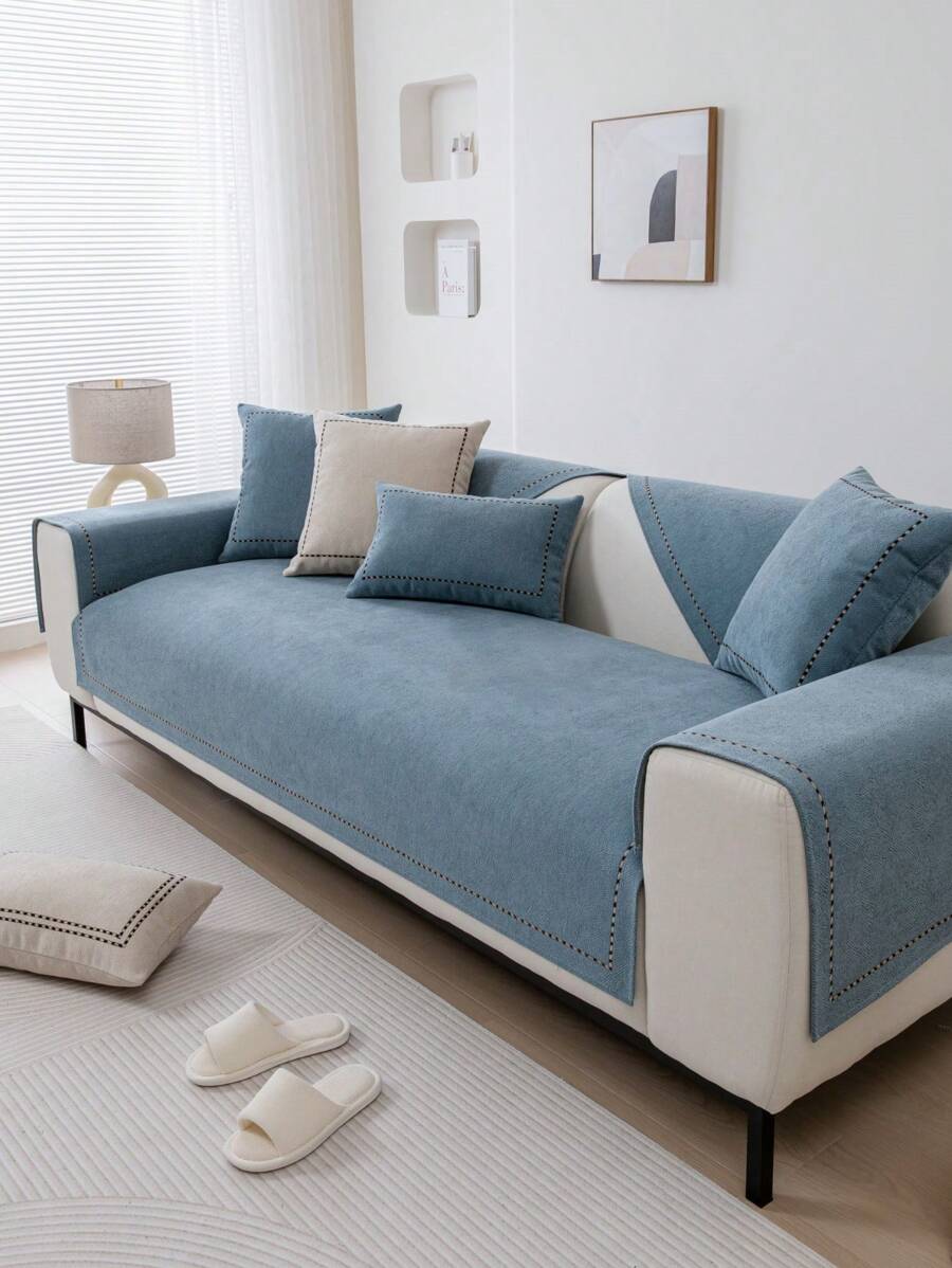 1 件防滑雪尼爾沙發墊,純色沙發毯,可水洗,四季皆宜,現代簡約風格,適合客廳家居使用