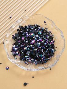 2mm-6mm Mixed Size, 2000pcs/Pack Round Flat Resin Rhinestones, Jelly Candy Colors AB Shiny Diamonds, DIY Nail Art Gems, Stick-On DMC Jewel Beads, Suitable For Clothes, Bags, Shoes, Nails, Mugs, Bottles, Cups, Phones, Cosmetics DIY Accessories - Purple red on black background - View 2