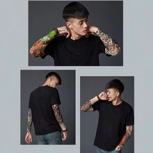 1對男女防曬紋身袖套,花卉臂套手套,適合時尚,騎行和戶外活動 - 深灰色 - 查看 6