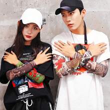 1對男女防曬紋身袖套,花卉臂套手套,適合時尚,騎行和戶外活動 - 深灰色 - 查看 7