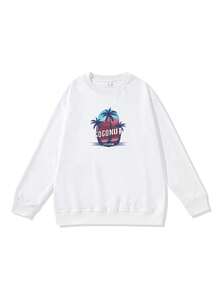 Cây dừa Mẫu In Giải trí Áo nỉ , Đúng mốt Gầy Vòng cổ Tay áo dài Của phụ nữ Nhà  Mặc Áo - trắng - Xem 2