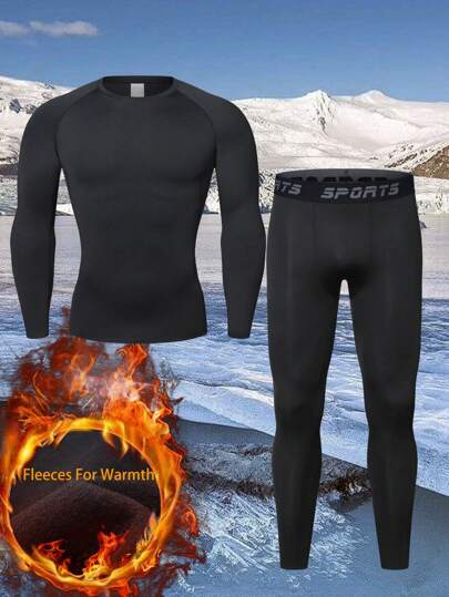 Pojkvänsstil termounderkläder för män för gym, utomhussporter, vandring, jakt, skidåkning - värmefodrad skjorta och byxor Sportkläder