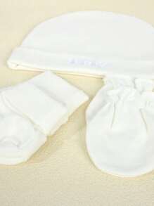軟綿綿、友善肌膚的新生兒帽子+手套+襪子套裝 - 白色 - 查看 4