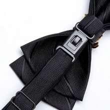 1 件时尚男士金属树枝设计领结，适合新郎婚礼、派对和正式场合西装配饰条纹黑色领结街头 - 黑色 - 查看 3