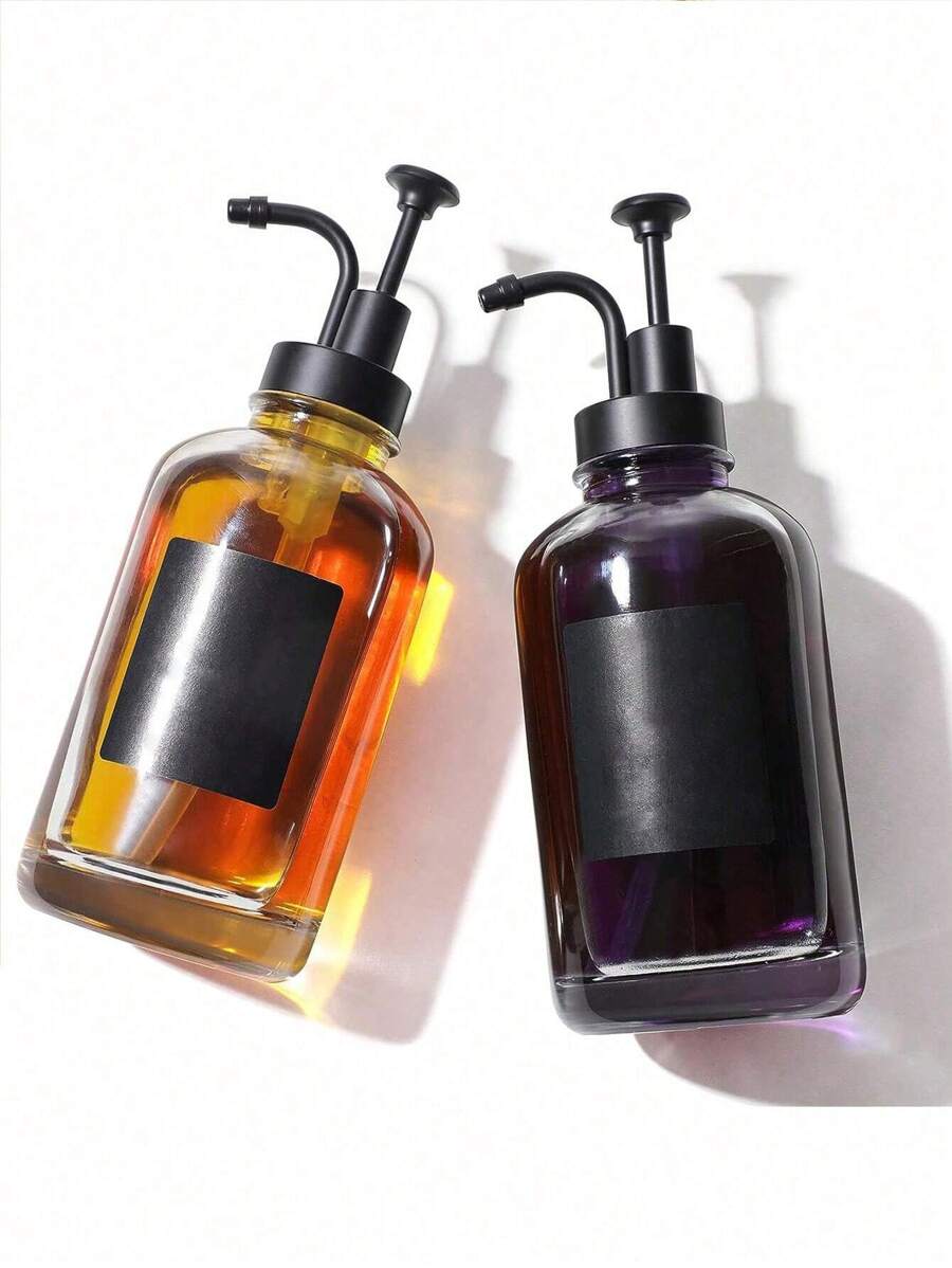 500ml/16.9oz Glass Coffee Syrup Dispenser Pump Bottle, Black Upgraded Version Pump (Stickers Not Included), Suitable For Coffee Shops - Black - View 1