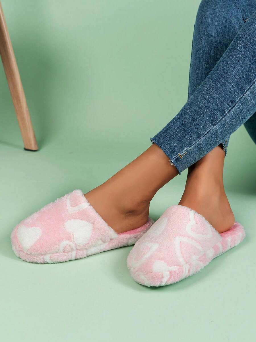 Của phụ nữ Hình trái tim Màu thuần Nấm Phong cách Trong nhà Dép đi trong nhà , Quý cô Màu thuần Tim In Dép đi trong phòng ngủ Với Phong cách Học viện - Hồng - Xem 1