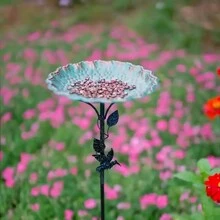 1 Set Outdoor Metal Lotus Leaf Bird Bath, Perfect For Garden, Yard, Patio, Bird Water Feeder And Feeding Bowl - Green - View 2