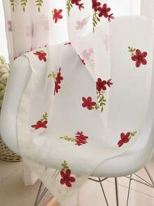 1入組鄉村風格紅色刺繡花草圖案透紗窗簾,適用於客廳,臥室,廚房裝飾 - 紅色 - 查看 3