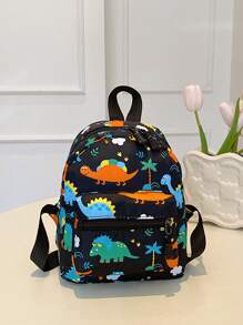 1入新款時尚學院風可愛恐龍小馬獨角獸圖案印刷尼龍布拉鍊可調肩帶兒童背包,適用於學生日常上學假期旅行 - 彩色 - 查看 5