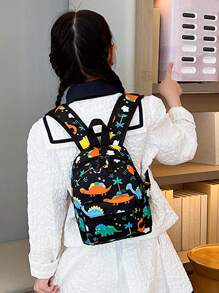 1入新款時尚學院風可愛恐龍小馬獨角獸圖案印刷尼龍布拉鍊可調肩帶兒童背包,適用於學生日常上學假期旅行 - 彩色 - 查看 3
