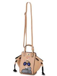 時尚太陽眼鏡女孩卡通圖案女士錢包和手提袋,肩背斜跨兩用袋