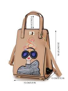 時尚太陽眼鏡女孩卡通圖案女士錢包和手提袋,肩背斜跨兩用袋