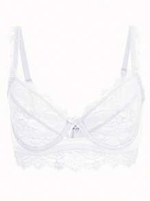 YANDW White Transparent Lace Unlined Unpadded Sheer Mesh Strap Underwire Bra - White - View 1