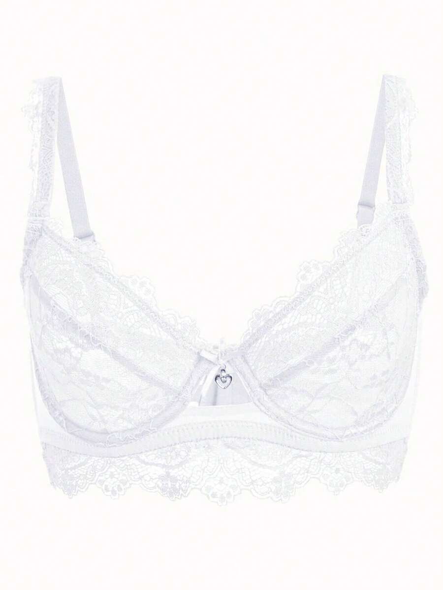 YANDW White Transparent Lace Unlined Unpadded Sheer Mesh Strap Underwire Bra - White - View 1