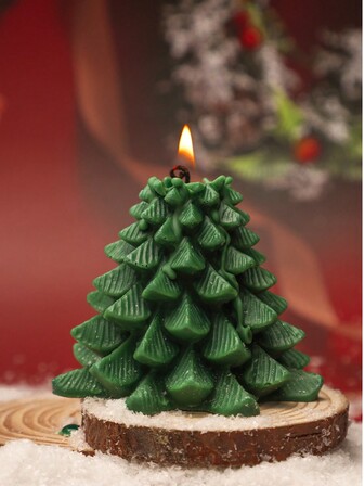 禮品盒套裝-1入環保綠色聖誕樹刺形蠟燭,適用於聖誕派對裝飾和營造氛圍,為朋友和家人禮物包裝,富有氣息的裝飾和紀念品