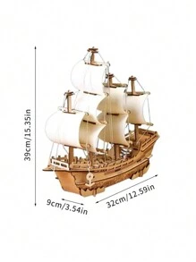 木製帆船3d拼圖,木工模型建造套件 - 杏色 - 查看 5