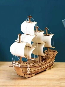 木製帆船3d拼圖,木工模型建造套件 - 杏色 - 查看 1