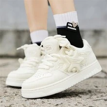 Star Betta 運動風格男女通用米色運動鞋1對,前系帶色塊pu和布料厚底低幫鞋是戶外情侶休閒耐水滑防走光鞋子 - 米色 - 查看 10