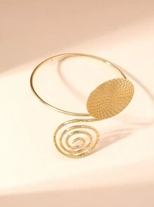 1 chiếc vòng tay kim loại trang trí nốt nhạc bóng thời trang và cá nhân hóa dành cho nữ, hình dạng hình học khoét rỗng, có thể điều chỉnh, thích hợp để đeo hàng ngày - Vàng - Xem 2