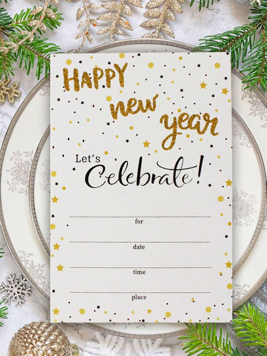 20pcs Happy New Year Invitation Cards Greeting Cards - Multicolor - View 1
