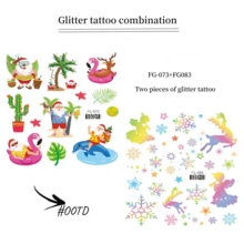 Conjunto De Pegatinas De Tatuaje Temporal De Dibujos Animados De Navidad Impermeables Con Purpurina De 2 Piezas - Multicolor - Ver 3
