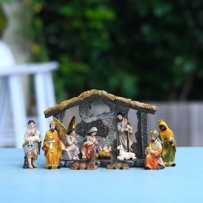 一套耶稣诞生场景摆件，经典小耶稣诞生场景装饰雕塑，圣诞礼物，生日礼物，毕业礼物，家居装饰，圣诞装饰，房间装饰，冬季圣诞装饰，家居圣诞礼物，圣诞装饰