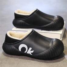 男士露跟拖鞋，保暖内衬，防水一脚蹬乐福鞋 - 黑色 - 查看 2