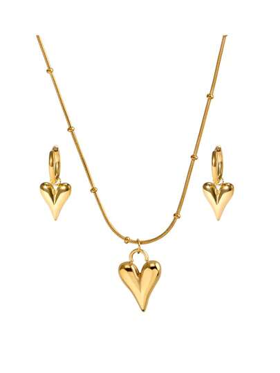 Conjunto de collar con colgante de corazón y pendientes chapado en oro vintage, resistente al agua e indesteñible, de acero inoxidable, adecuado para uso diario de las mujeres. Regalo para San Valentín, mamá, madre, Día de la Madre