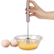 1pc Stainless Steel Egg Beater, Hand Crank Rotary Whisk, Manual Egg Whisk For Baking - Silver - View 2