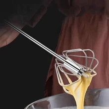 1pc Stainless Steel Egg Beater, Hand Crank Rotary Whisk, Manual Egg Whisk For Baking - Silver - View 3
