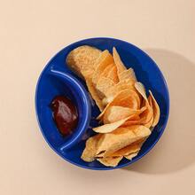 1pc Creative Blue Snack Bowl With Dividers For Cold Dishes, Fries, And Dipping Sauce At Home - Blue - View 6