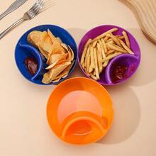 1pc Creative Blue Snack Bowl With Dividers For Cold Dishes, Fries, And Dipping Sauce At Home - Blue - View 4