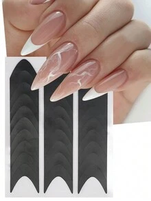 12片法式美甲貼紙黑色月亮v型自粘甲片指南,diy裝飾模板工具指甲貼diy裝飾模板工具 - 黑色 - 查看 5