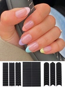 12片法式美甲貼紙黑色月亮v型自粘甲片指南,diy裝飾模板工具指甲貼diy裝飾模板工具 - 黑色 - 查看 8