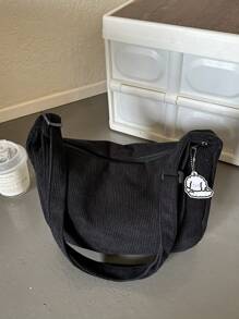 Túi xách nhung kẻ đơn giản phong cách Nhật Bản phù hợp với phong cách thường ngày dành cho nữ, túi đeo chéo phiên bản Hàn Quốc thời trang sang trọng và rộng rãi dành cho học sinh - màu đen - Xem 6