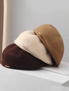 FADZOYLE 1頂咖啡棕色羊毛貝瑞帽,女性秋冬季保暖戶外結婚禮物經典寬邊畫家帽盖茨比鬥牛士貝瑞帽帽 - 咖啡棕 - 查看 5