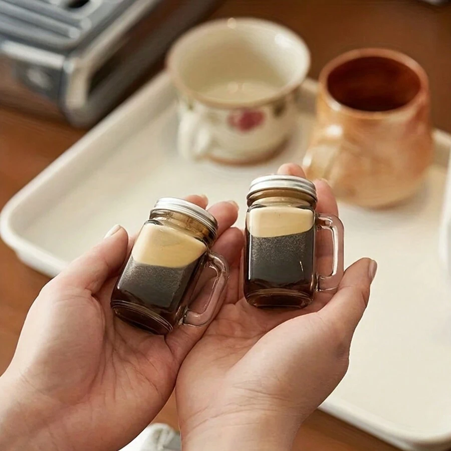 1入組/2入組迷你梅森罐(玻璃罐帶蓋,適用於果醬、蜂蜜、咖啡、牛奶、果汁等,可攜式防漏容器),適用於家庭聚會、酒吧、伏特加和烈酒玻璃杯 - 透明 - 查看 1