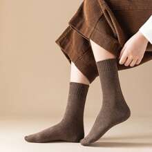5 cặp Màu thuần Lông cừu dày Ấm áp Ở giữa Ống Của phụ nữ Vớ - Nhiều màu - Xem 2