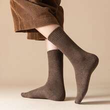 5 cặp Màu thuần Lông cừu dày Ấm áp Ở giữa Ống Của phụ nữ Vớ - Nhiều màu - Xem 3