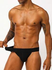 1pc Men's T-back Thong Underwear With Pouch For Push Up And Breathability, Low Rise Sexy Bikini Briefs, Simple Design - Black - View 3