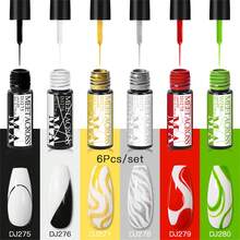 MEET ACROSS 6入組美甲線條刷套裝,uv Led顏料油畫油漆美甲線條diy繪畫調色掃和上色凝膠套裝 - 彩色 - 查看 3